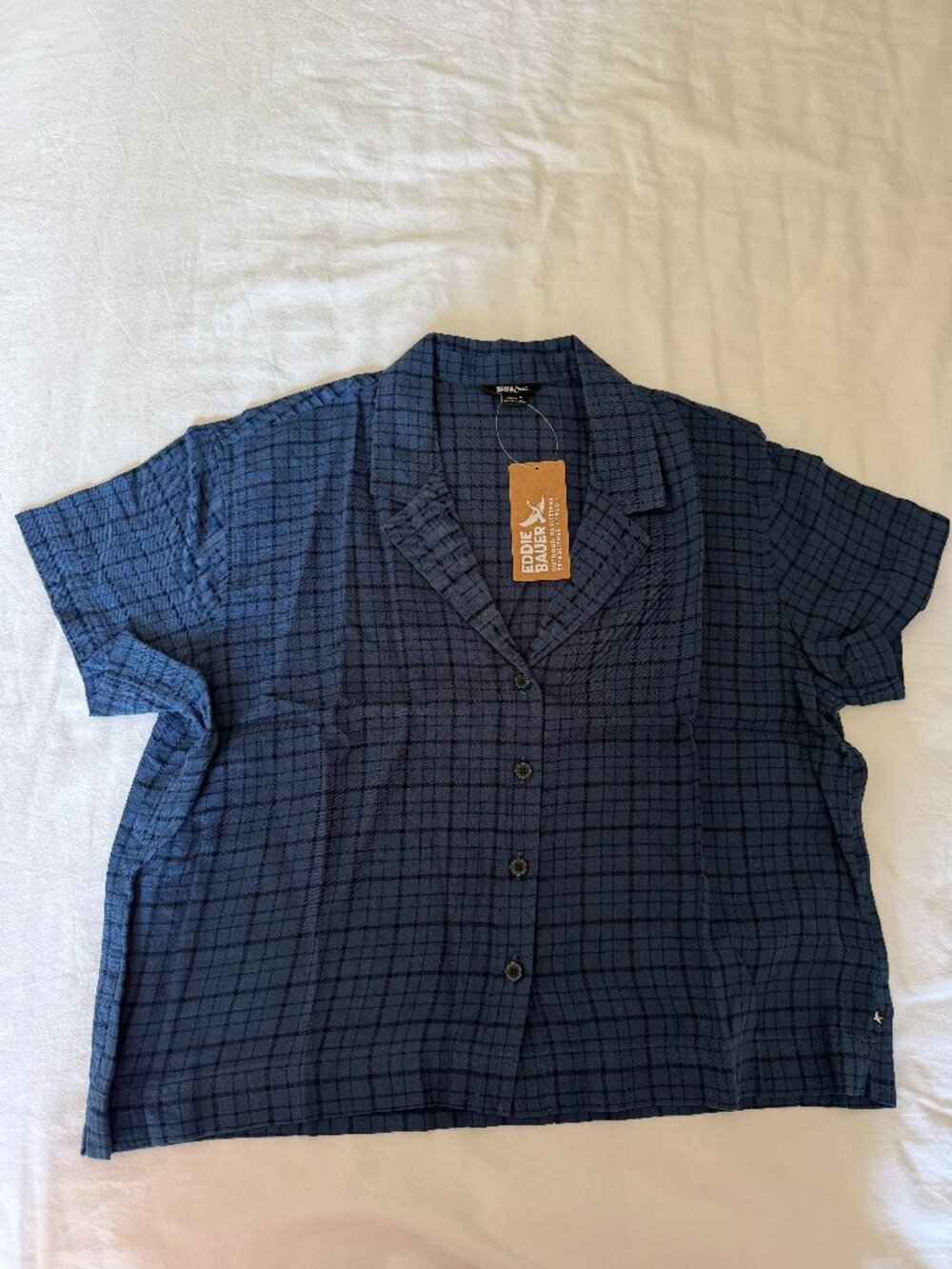 Eddie Bauer High Lite Lightweight Cropped Shirt Women’s Medium NWT Blue Ocean